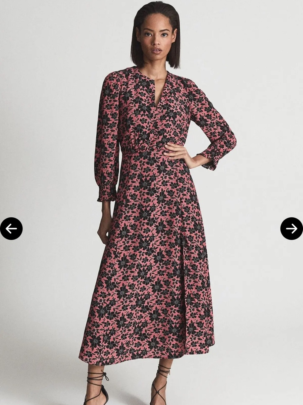 Reiss Pink and Black Floral Maxi Dress